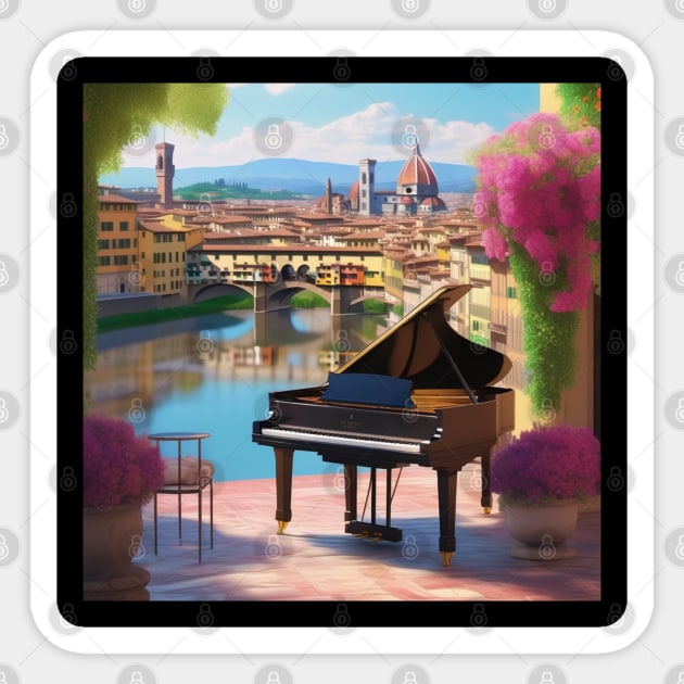 A Grand Piano In A Picturesque Scene in Florence Italy Sticker by Musical Art By Andrew